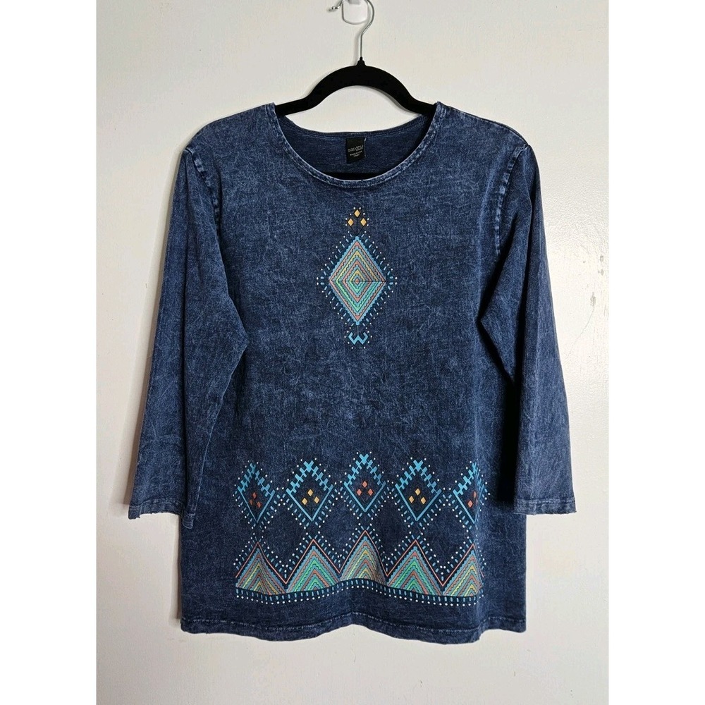 Sabaku Artwear Womens Top 3/4 Sleeve Southwestern Cowgirl Sz S Distressed